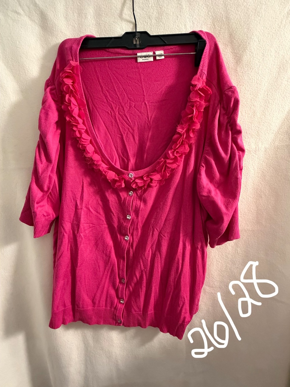 Fuchsia Floral Trim Button-Front Cardigan